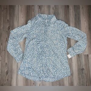 Women’s Foxcraft Button Front Animal Print Denim Long Sleeve Shirt Top 4 New